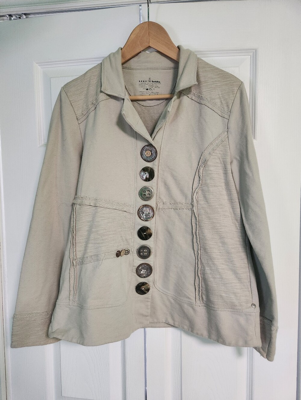 Neon Buddha Lagenlook Grey Beige Jacket Top MEDIUM